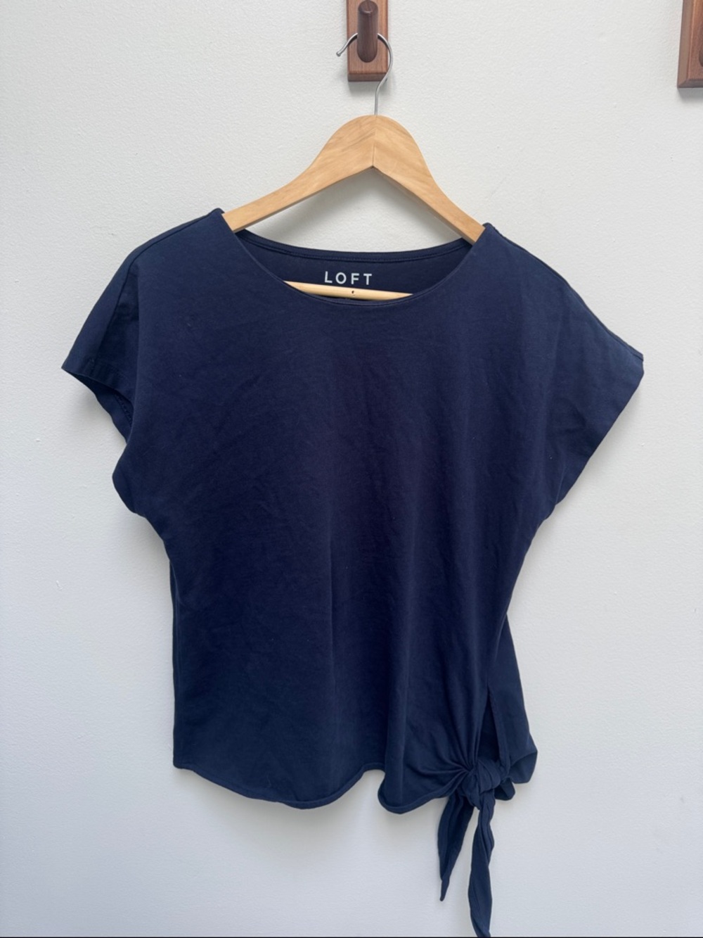 LOFT Navy Short Sleeve Tie-Hem Tee